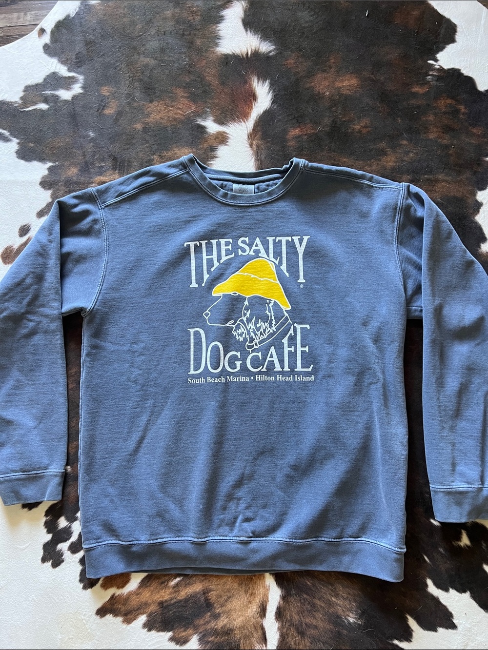 Comfort Colors Blue Crewneck with Yellow Dog Graphic